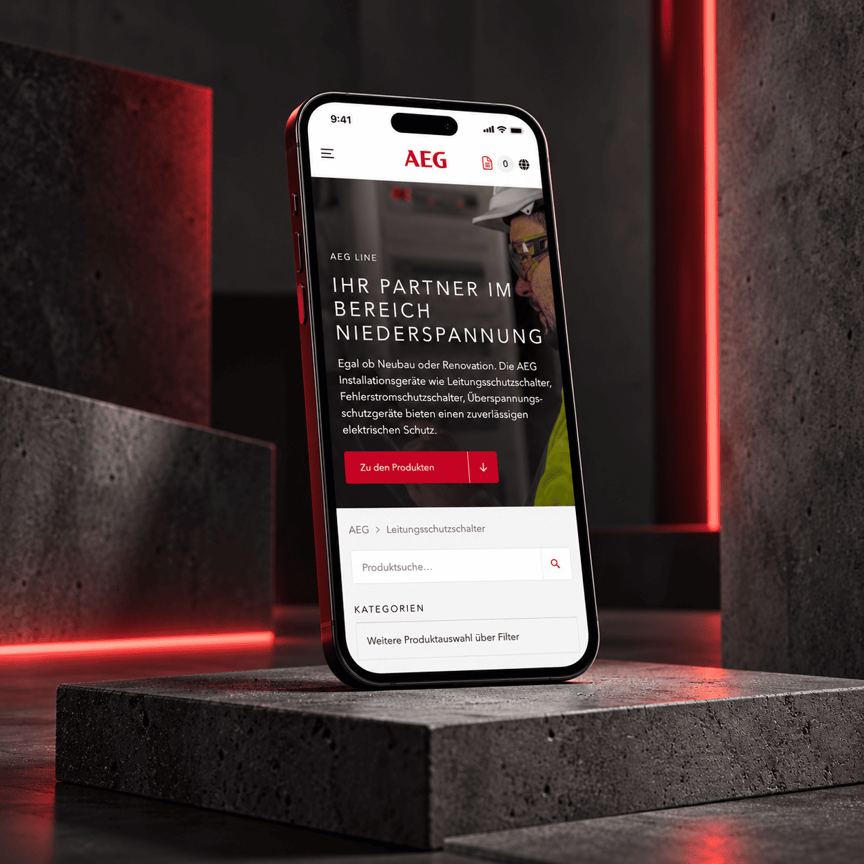 AEG Niederspannung — Mobile-Ansicht, Case-Study von digitalbynature