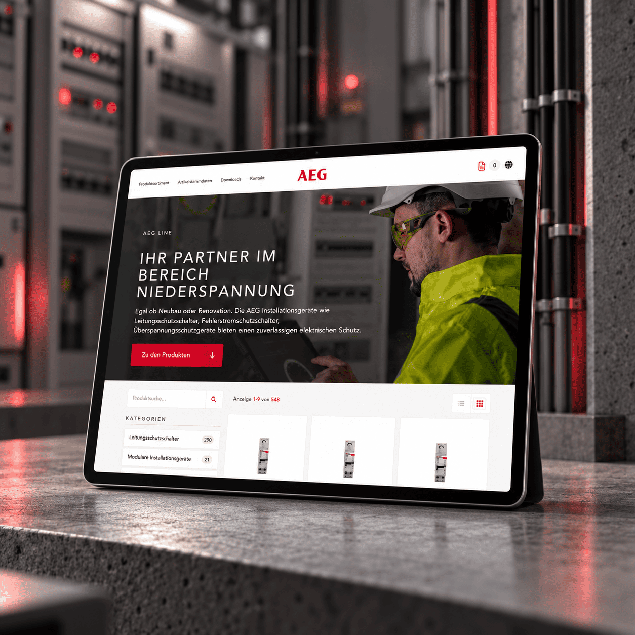 AEG Niederspannung — Tablet-Ansicht, Case-Study von digitalbynature