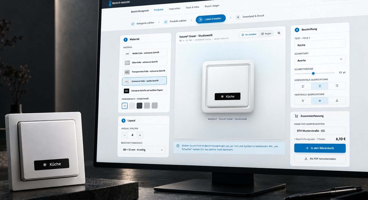 Busch-Jaeger — der WYSIWYG-Label-Editor mit Live-Vorschau am Schalter, Case-Study von digitalbynature