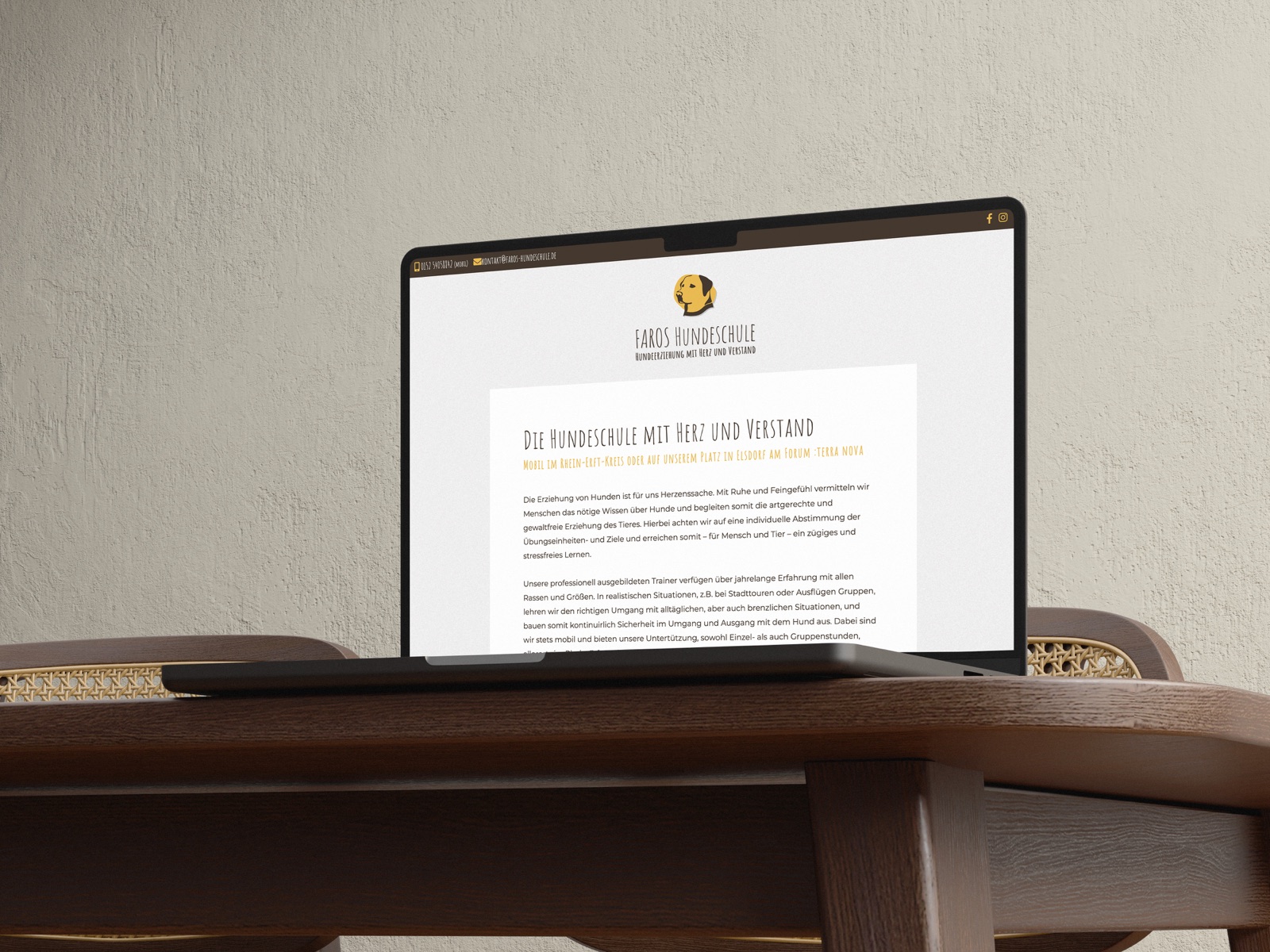 FAROS Hundeschule — die neue Website „Die Hundeschule mit Herz und Verstand“ auf dem Laptop, Case-Study von digitalbynature
