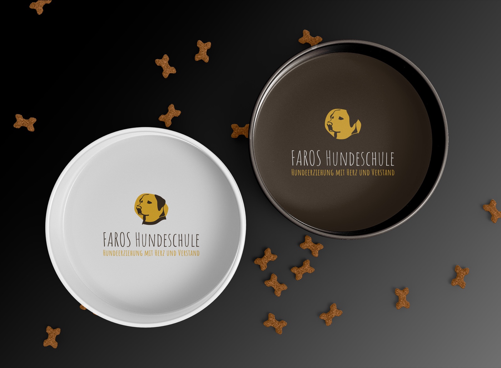FAROS Hundeschule — gebrandete Hundenäpfe mit Logo und Leckerlis, Case-Study von digitalbynature