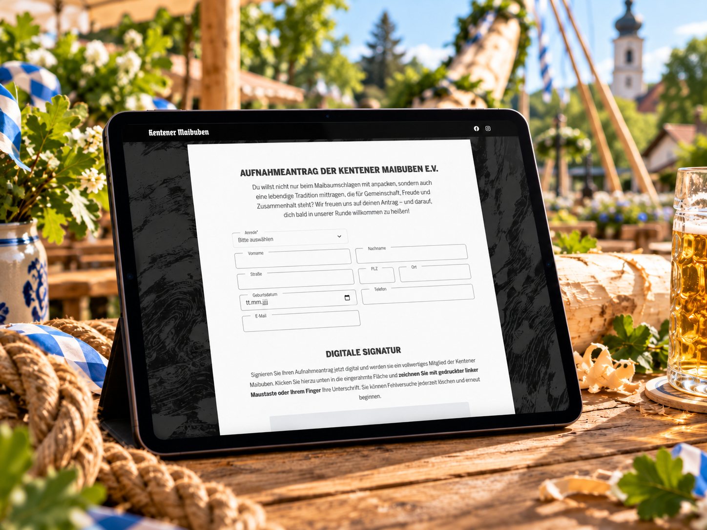 Kentener Maibuben — digitaler Aufnahmeantrag auf dem Tablet beim Maifest, Case-Study von digitalbynature