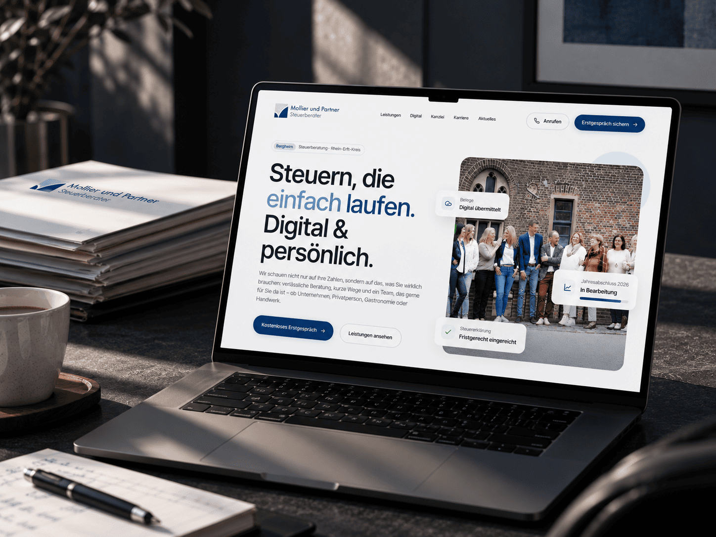 Mollier und Partner — die neue Website auf dem Laptop