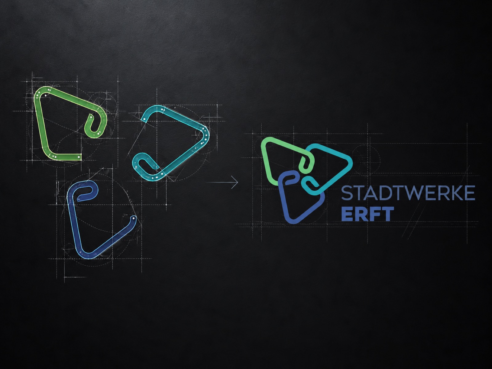 Stadtwerke Erft — die Logo-Konstruktion aus drei ineinandergreifenden Flächen