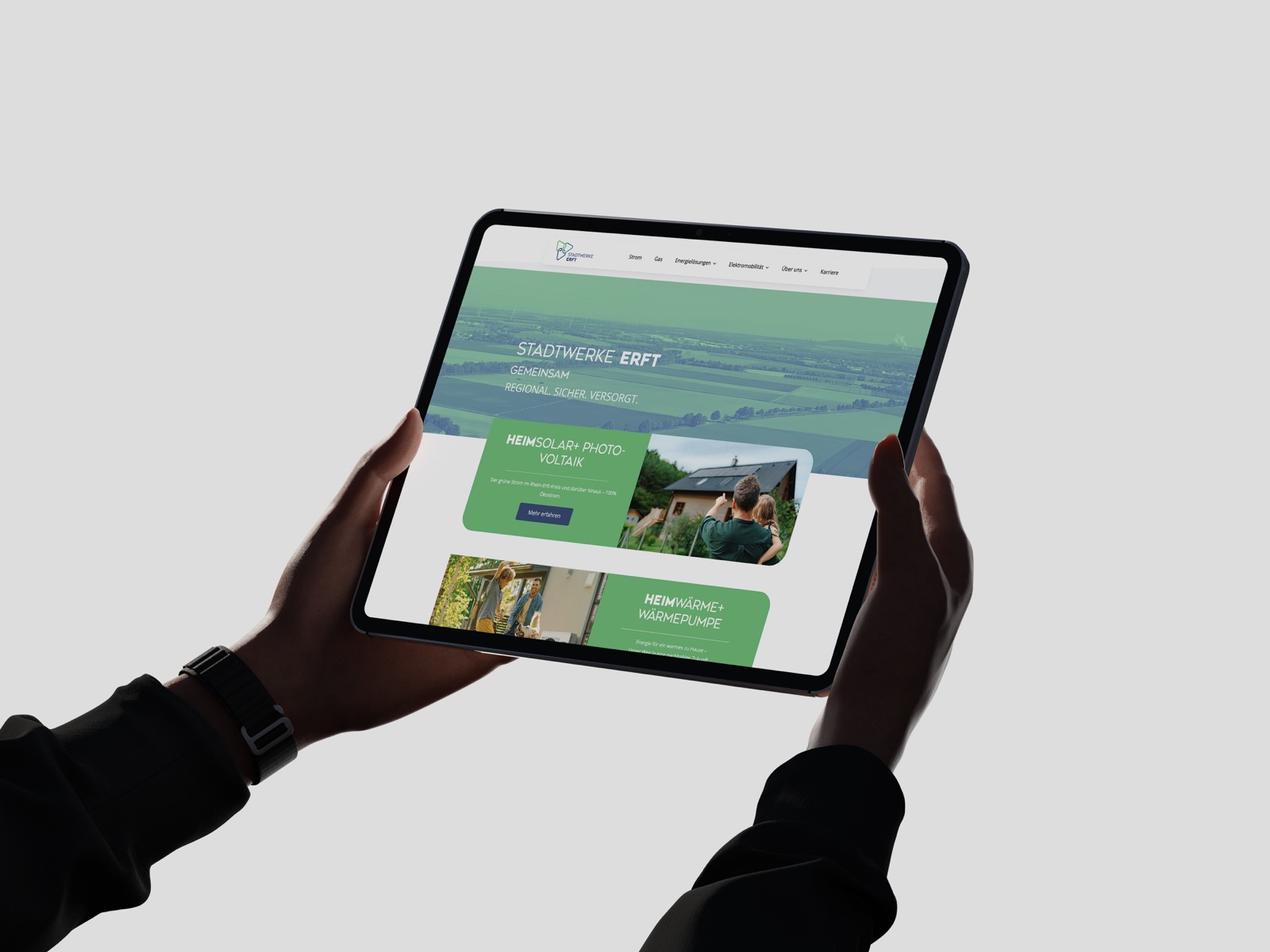 Stadtwerke Erft — Website auf dem Tablet