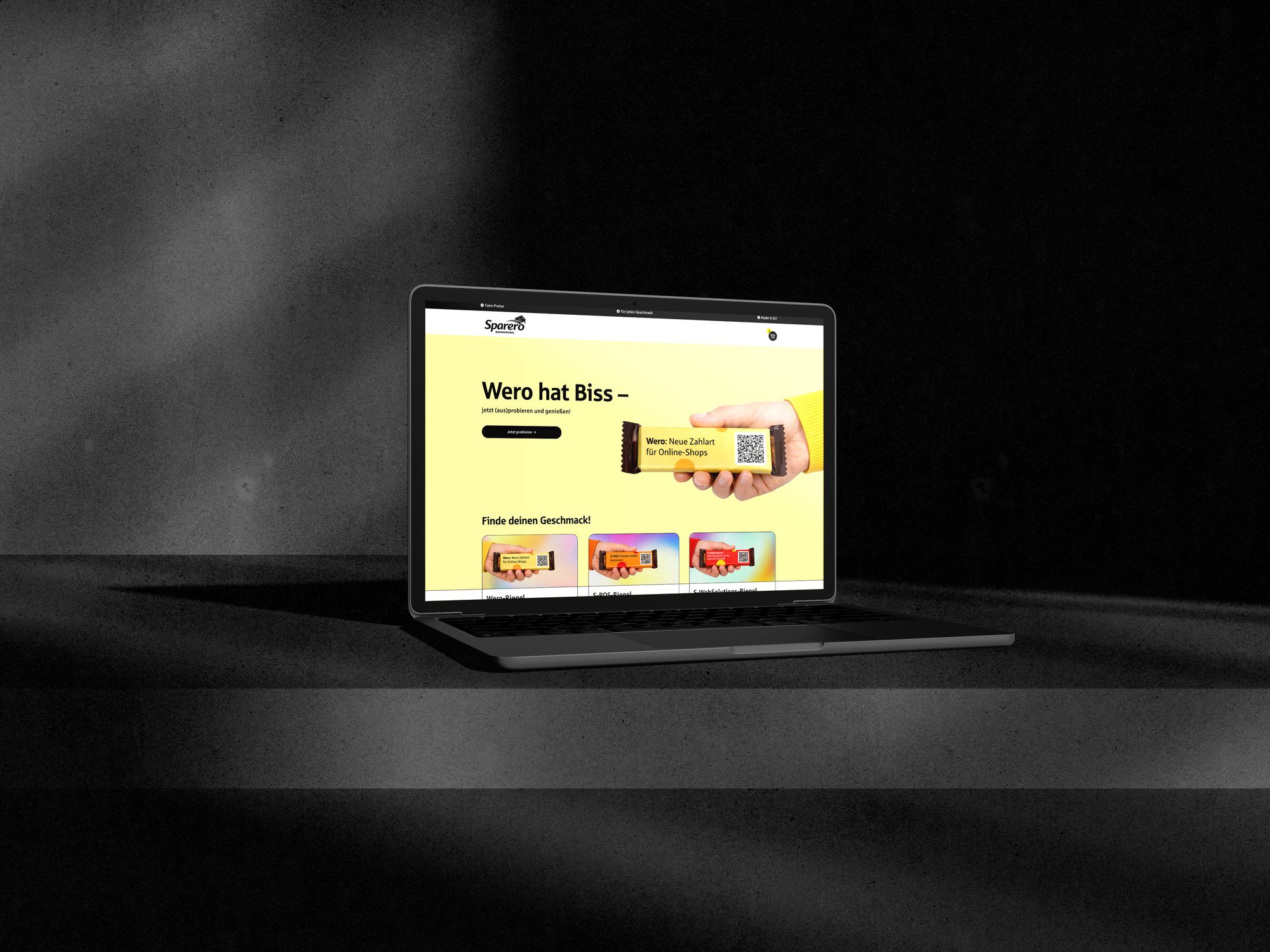 Wero Dummy Shop — die Landingpage „Wero hat Biss“ auf dem Laptop, Case-Study von digitalbynature