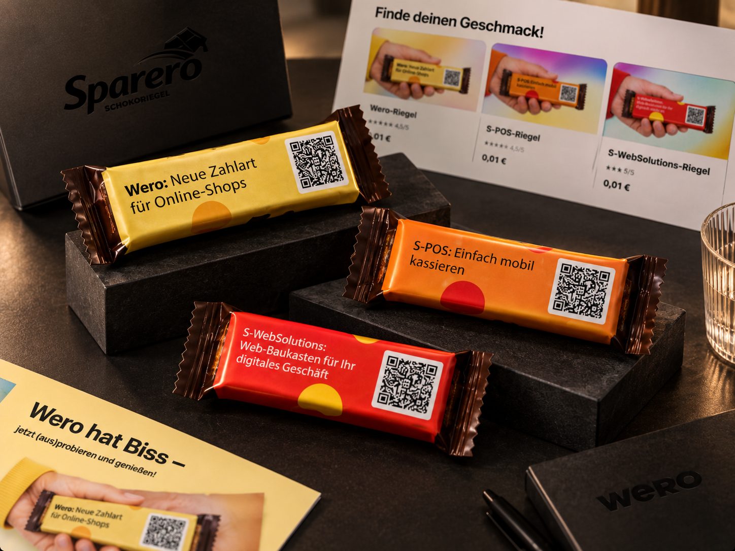 Wero Dummy Shop — drei gebrandete Müsliriegel als Dummy-Produkte für je einen Cent, Case-Study von digitalbynature