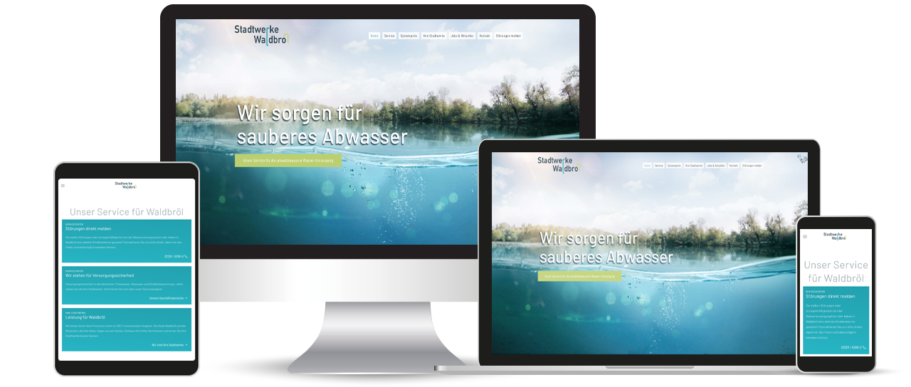 Die neue Website der Stadtwerke Waldbröl mit Online-Service-Center auf verschiedenen Devices // Ein Projektbeispiel von digitalbynature®
