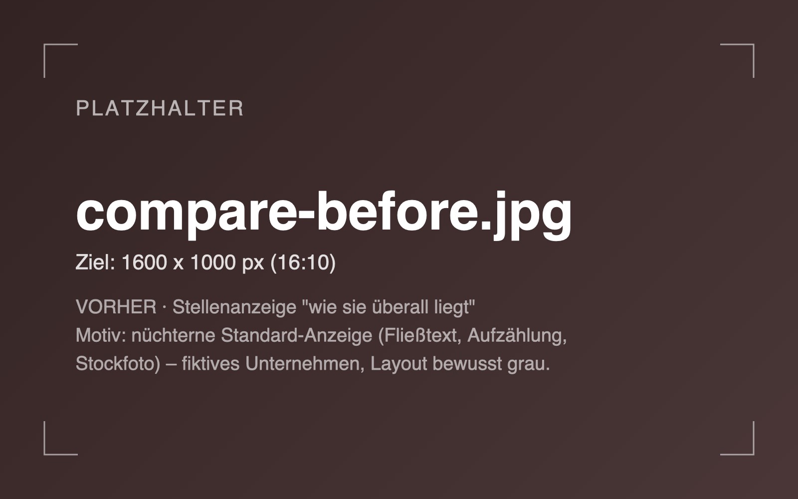 Stellenanzeige vorher: Standard-Anzeige mit Fließtext und Aufzählung